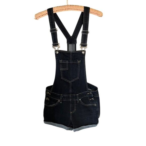 Blue Spice Juniors Dark Wash 2 1/2 in Denim Shortalls, size 9 - Picture 2 of 7